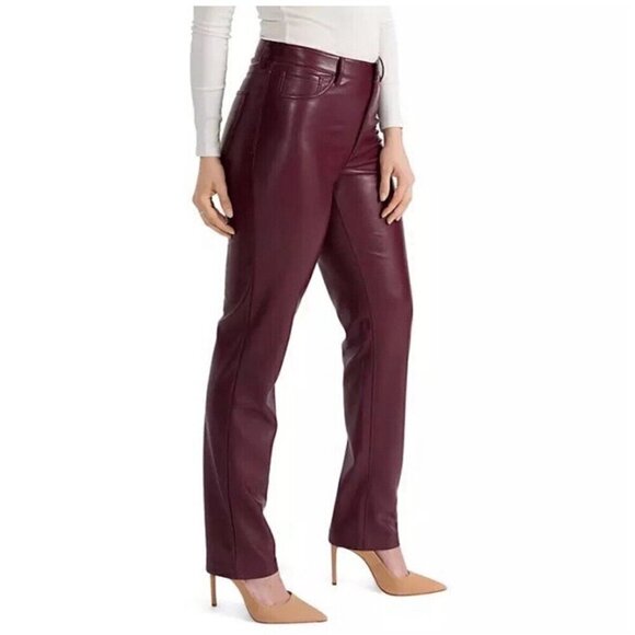 Anthropologie Joie Faux Leather Pants Size 8 Burgundy Straight Fit High Waist - Picture 6 of 16